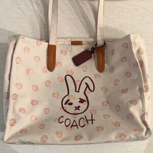Coach Cream Tote with Brown Accents